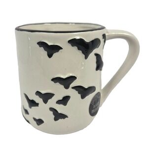 Cobwebs & Cauldrons Bat Mug 16 Oz Halloween Ceramic Coffee Cup Cream Black